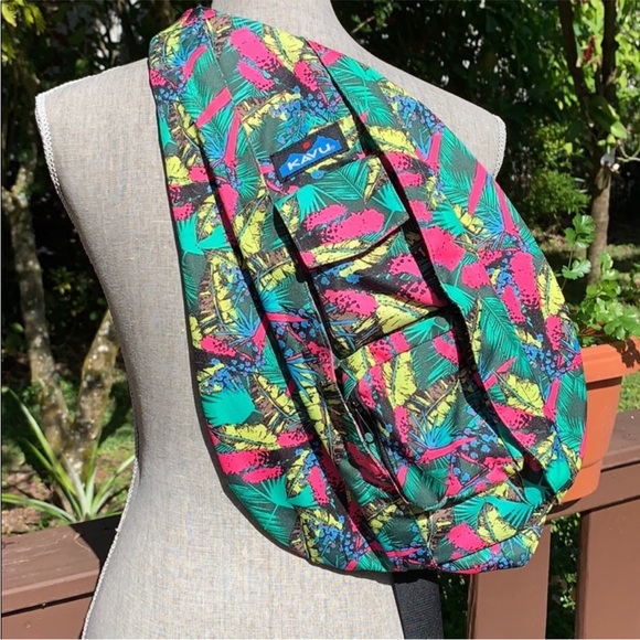 KAVU Tropical Bright Palms Beach Travel Hiking Sling Backpack - Picture 10 of 13